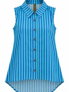 Sheer Luck Women's Striped Sleeveless Button Front Asymmetrical Blouse Size S